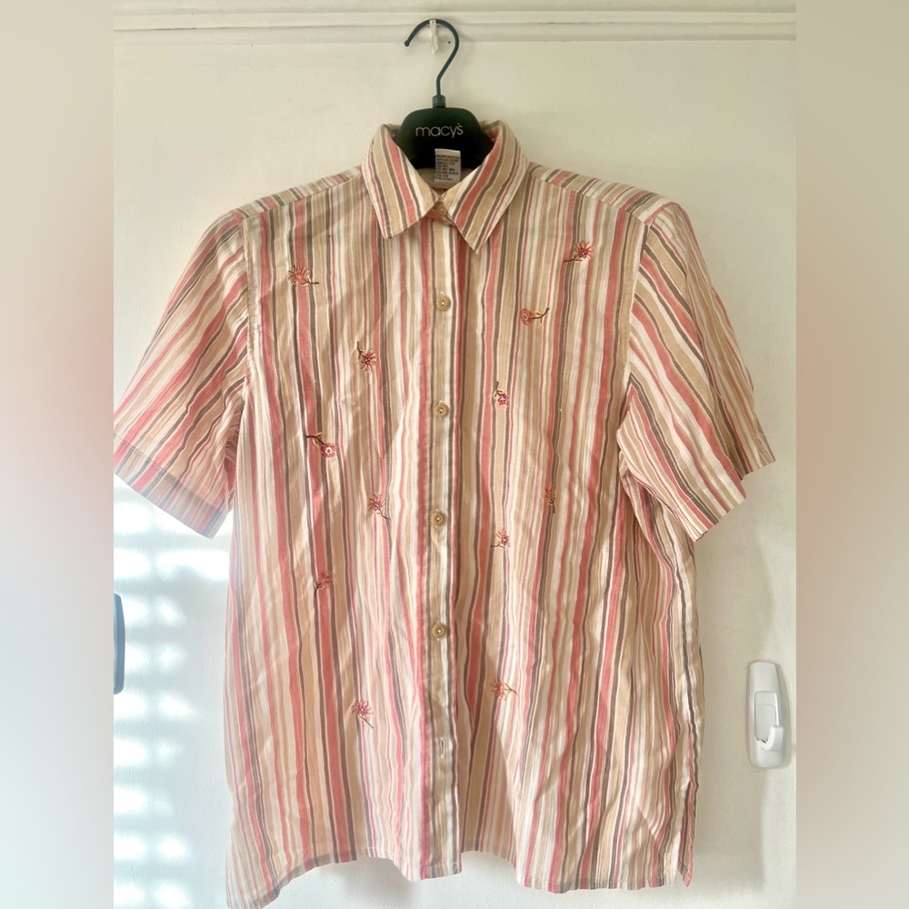Pink & Tan Floral Stripped Button Up